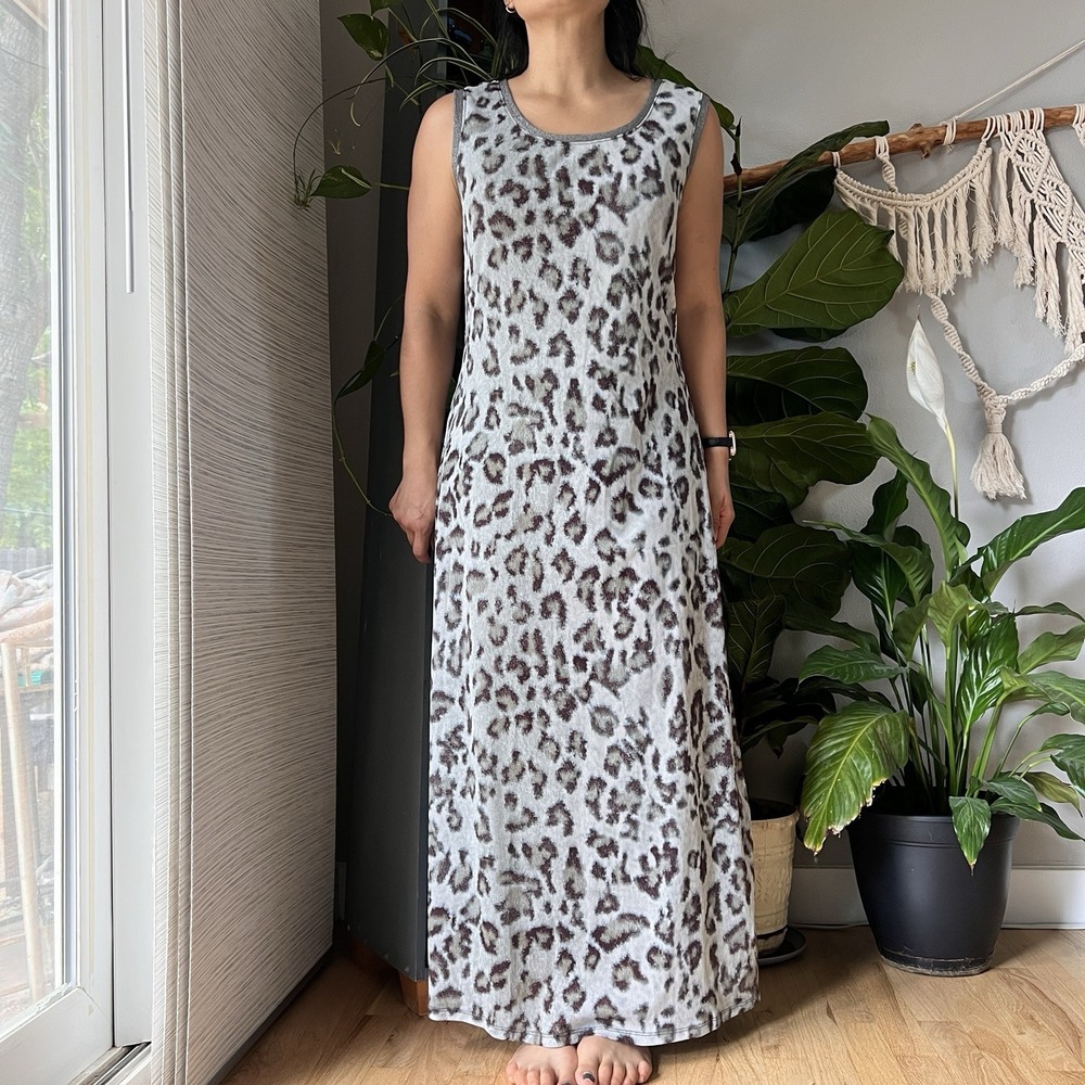 Vintage 90s Y2K Tribal Animal Print Mesh Maxi Dress L Grunge Column Stylen retro